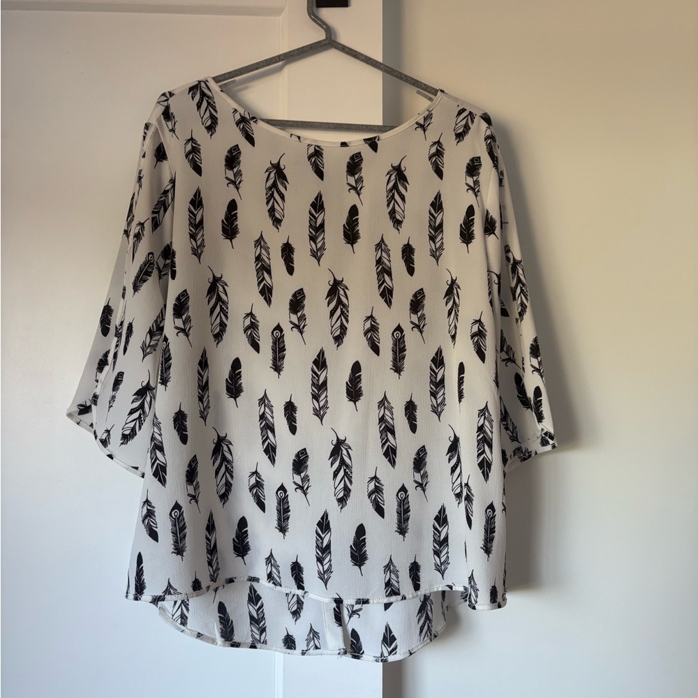 Feather Print Black and White Women's Top